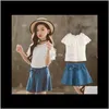 Zestawy Dziecko Dzieci Drop Dostawa 2021 2 sztuk Summer White Shirt Denim Skirtpant Cotihng Wygodne bawełniane Tshirt Baby Girl Clothing Set