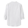 メンズTシャツシャツの男性クラシックバギーコットンリネンソリッド3四半期スリーブポケットスタンドカラーシャツキシェスブラウス