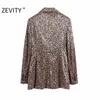 Zevity Women Vintage Totem Flower Print Chic Business Blazer Office Ladies Doppiopetto Casual Outwear Abito in velluto Top CT599 210603