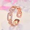 Hollow Diamond Chain Ring Band Finger Rose Gold Open Verstelbare Chunky Ringen voor Vrouwen Meisjes Engagement Wed Gift Mode-sieraden