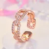 Ihålig diamantkedja ring band finger rose guld öppna justerbara chunky ringar för kvinnor flickor engagemang ons gåva mode smycken