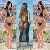 Sexy Bikini Sets For Women Bandage Swimsuit Crop Top Swimwear Thong Bathing Suit High Cut Beachwear Solid Print New