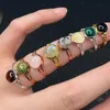 10mm Healing Natural Stone Crystal Rings Small Round Open Adjustable Amethysts Lapis Pink Quartz Women Ring Party Wedding Jewelry