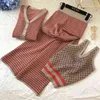 Elegant Fashion Stripe Knitted 3 Piece Sets Women Fashion Style Long Sleeve Cardigan+Vest+Wide Leg Pants Autumn Knit Suit 211118