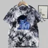 Perfect Blue Print Fashion Krótki Rękaw Runda Neck Tie Dye Koszulka Unisex Jesień Y0809