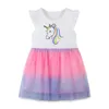 Ragazze Arcobaleno vestiti estate unicorno vestito cartone animato manica corta ragazza principessa abbigliamento in pizzo per bambini 1004 210622