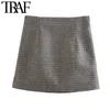 Traf Women Chic Fashion Office Wear Hundstooth Mini Skirt Vintage High Waist Side Zipper Memale Skirts Mujer 210415