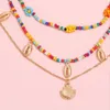 New Bohemia Jewelry Multi-layer Rainbow Rice Beads Necklaces Special Metal Shells Pendant Choker