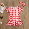 0-5Y Valentinstag Kleinkind Baby Kind Mädchen Rotes Herz Kleid Sommer Rüschen Gerade Kleider Für Kinder Kostüme 210515