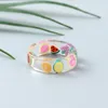 Borboleta criativa artesanal colorido morango limão maçã anel de moda resina transparente dentro de dedo de fruta anéis para jóias menina