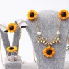 Stud 4-pPiece Fashion Sunflower Necklace Earrings Ring Cute Bracelet Creative Clavicle Chain Set