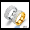 Pierścienie biżuteria Drop Dostawa 2021 8mm Stalowy węglik ze stali tytanu z Rhinestone Mens and Women Wedding Pierścionek US Rozmiar od 6 do 13 kolorów (Gold, Si