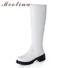 Riding Boots Women Shoes Platform High Heel Long Round Toe Chunky Heels Knee-High Lady Winter White Size 44 210517