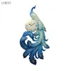 Chinese Style Blue Purple 90x46cm Resin Carving Peacock Wall Creative Decoration Clock Art Three-dimensional 210414