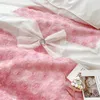 Bedding Sets Korean Style Princess White Lace Rose Flower Perfume Design Bow Quilt Cover Bedspread Bed Skirt Pillowcases Cotton