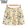 Damesmode Floral Print Linnen Mini Rok Vintage Een lijn Hoge Taille Back Rits Vrouwelijke Rokken Faldas Mujer 210507