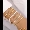 Perlé, Strands Bracelets Drop Delivery 2021 Ensembles de bijoux de mode 6Pcs / Set Coin Charm Shell Bracelet Chaîne en métal et bracelet en acier inoxydable Gold Co