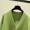 TIGENA Oversized Cardigan Women Spring Casual Solid V Neck Long Sleeve Cardigan Sweater Female Knit Jacket Coat Green Pink 211117