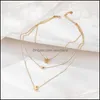 & Pendants Pendant Necklaces Bohemian Moon Star For Women Girls Vintage Mtilayer Gold Color Heart Necklace Choker Fashion Jewelry Drop Deliv