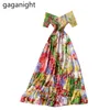 Gaganight Summer Beach Maxi Sukienka Kobiety V Neck Krótki Rękaw Czeski Szczupła Długa Sukienka Ruched Wysokiej talii Dye Drukuj Vestidos 210519