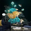 壁紙カスタム壁紙壁画壁紙モダンファッション3Dゴールドホイル抽象的な手描きのバラの花蝶フレスコパペルデパーテ
