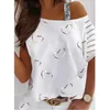 Mode Off Shoulder T-shirt Dames 2021 Zomer Casual Tops Sexy Lovertjes Korte Mouw Tees Floral Print Losse Dames T-shirt Y0629