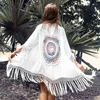 Maillots de bain pour femmes 2021 Summer Bohemian Fringe Beach Cover-Up Bikini Blanc Long Cardigan Crochet Creux Out Sexy Kimono Sortie de vacances