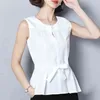 Blanc noir en mousseline de soie Blouse coréenne hauts sans manche femmes Blusas Mujer De Moda été vêtements décontractés 9071 50 210506