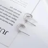 Orecchini geometrici per donna Semplice orecchino a bottone con linea curva a 3 strati argento