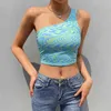 Paisley Printed One Shoulder Y2K Camis Crop Top Backless Bandage Lace Up Corset Vrouwen Shirt Tee Tank Vest Party Beachwear 210510