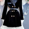 Blazer Coat Women Velvet Suit Jacket Winter Double Breasted Long Sleeve Ladies Black Belt Slim Outwear 211122