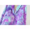 Tie Dye Kvinnor Elegant Loose Purple Blazers Fashion Ladies Casual Long Jacket Suits Boho Kvinna Chic Blazer Girls 210430