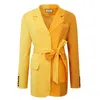 [EAM] Vrouwen gele zak sjerpen splitsen blazer revers lange mouw losse fit jas mode lente herfst 1DD6178 21512