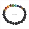 Beaded, Strands Bracelets Jewelry7 Gems Lava Men And Women 8Mm Aromatherapy Essential Oil Diffusion Bracelet Elastic Natural Stone Yoga Bead