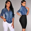 Chemisiers pour femmes Chemises Vintage Femmes Denim Blouse Dames Classique À Manches Longues Jeans Chemise Casual Bouton Poche Bleu Jean