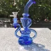 2021 Hookah Bong Glass DABリグマルチカラーブルーディープレシィラー水艇煙パイプ9インチ高さ14.4mm女性ジョイント石英バンジャー