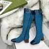 Novo estilo Luxo carta de malha sexy mulheres joelheiras botas moda ao ar livre meias metade botas senhoras lisas lona sapatos tamanho 35-41