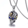 Rostfritt stål Mäns Biker Punk Skull Skelett Ghost Charm Hängsmycke Gotisk Retro Silver Guld Antik Halsband med Blå Sapphire Stone Eye Halloween Present Smycken