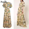 Rose Flower Butterfly Sleeve Sommar Bohemian Floral Tryckt Maxi Klänning För Kvinnor Lyxig designer Robe Mujer Femme Fashion 210421