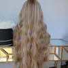 Dantelli peruklar 180 Yoğunluk Sarışın Vurgu Süper Uzun Dalga İnsan Saçları Kadınlar 13x4 Ön Kılıf Öncesi Kapanmış Hairline Yarım El Bağlı