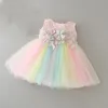 Girl's Dresses Wholesale Kids Rainbow Baby Girl Dress Princess Baptism Christening Birthday Party Wedding Frocks 1 Years Infant Vestidos W5