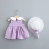 Summer Newborn Baby Girl Dress For Toddler Plaid Princess 1 Year Birthday Dress With Hat 0-2y Vestidos Infant Baby Girl Clothing Q0716