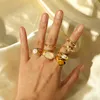 Cluster Rings Fashion Stainless Steel Chubby For Women With Pearl Shell Croissant Stacking Band Jewelry Wedding AccessoriesCluster