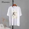 Hirsionsan gothique graphique t-shirt femmes 2021 été nouveau surdimensionné coton t-shirts décontracté caractère esthétique imprimé O cou hauts Y0508