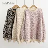 Julypalette Za Leopard Tryckt stickad tröja Kvinnor Casual Loose Långärmad Pullover Kvinna Höstens Oversize 211011