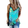 Sexy Zomer Tshirts Vrouwen Sleevelv Hals Bladeren Print Losse Camisole T-shirt V-hals Bladeren Losse Camisole T-shirt X0507