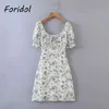Foridol puffhylsa vintage chiffong sommar klänning kvinnor blommig tryck boho kort mini klänning sundress strand vit klänning 210415