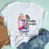 Mulheres Manga Curta Filha Menina Bonito Mujer Camisetas Dos Desenhos Animados Mãe Mãe Roupa Impressão Tshirt T-shirt Gráfico Tee Feminino X0527