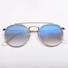 Mode Rund Solglasögon Dubbel Bridge Mens Sunglass Pumk Sun Glasögon UV Skydd Glaslinser Vintage Glasögon med Läderfodral för Man Kvinna