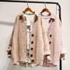 H.SA Höst och Kvinnor Öppna Stitch Loose Knit Cardigans Rosa Jumpers Vintertröja Coat Femme 210417